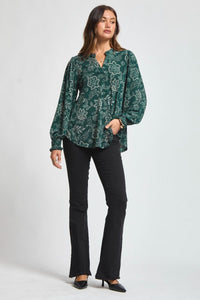 Dear Scarlett Lizzy Smocked Top - Hunter Green Floral