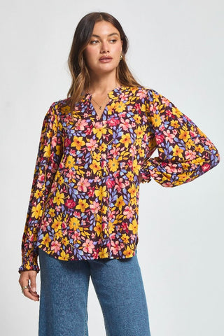 Dear Scarlett Lizzy Smocked Top - Chocolate Floral