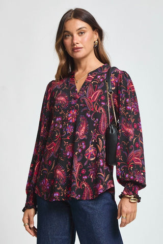 Dear Scarlett Lizzy Smocked Top - Black Floral