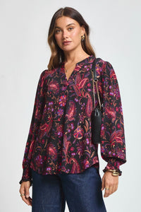 Dear Scarlett Lizzy Smocked Top - Black Floral