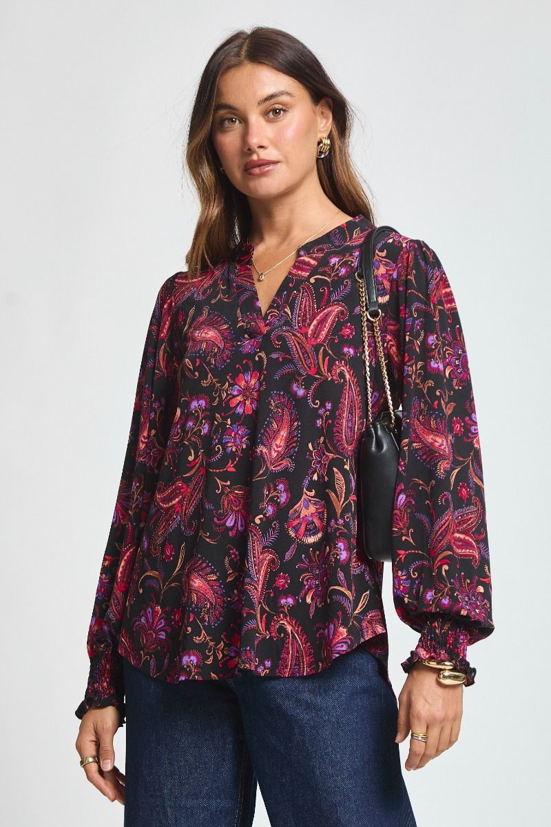 Dear Scarlett Lizzy Smocked Top - Black Floral