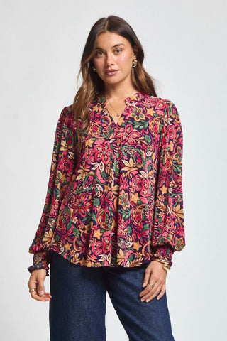 Dear Scarlett Lizzy Smocked Top - Eggplant Floral