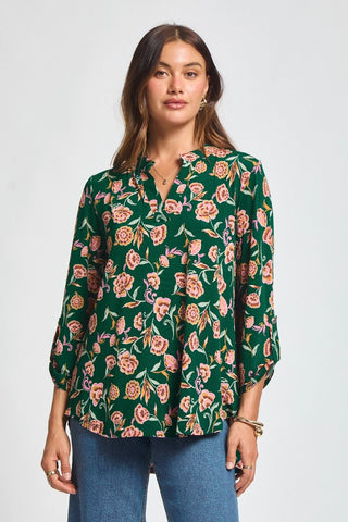 Dear Scarlett Lizzy Blouse Hunter Green Floral