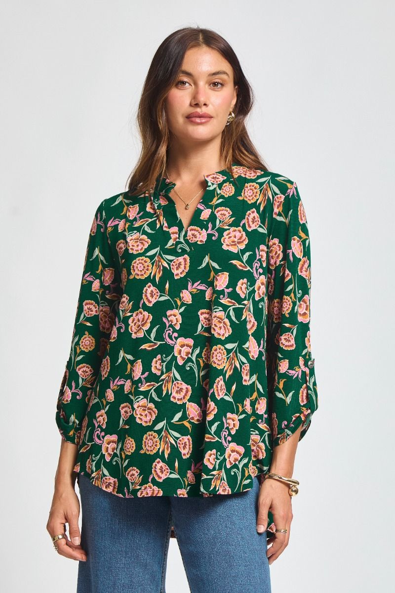 Dear Scarlett Lizzy Blouse Hunter Green Floral