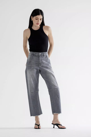 MICA DENIM HIGH RISE BARREL-LEG JEANS-  PURE GREY