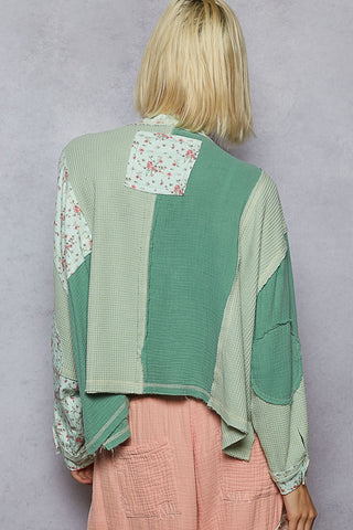 POL Round Neck Peace Patch Floral Oversized Fit Knit Top Mint