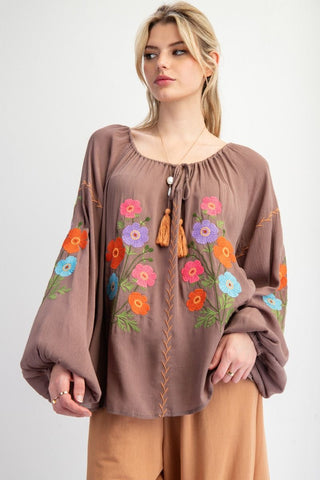 Easel Embroidered Rayon Gauze Babydoll Tunic