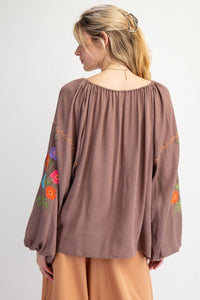 Easel Embroidered Rayon Gauze Babydoll Tunic
