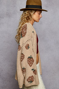 POL Long Sleeve Fruit Motif Pattern Berber Sweater Cardigan