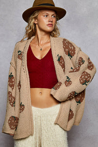 POL Long Sleeve Fruit Motif Pattern Berber Sweater Cardigan