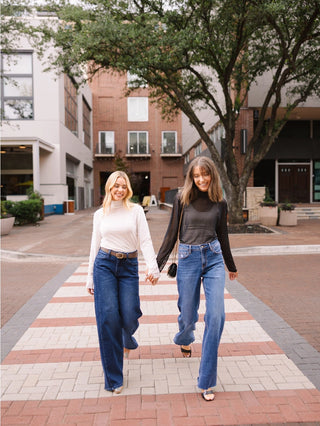 Grace + Emma Mock Neck Mesh Top with Pearl Detail