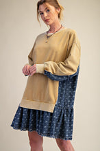 Load image into Gallery viewer, Easel Washed Terry Pullover With Denim Ruffle Bottom Dress
