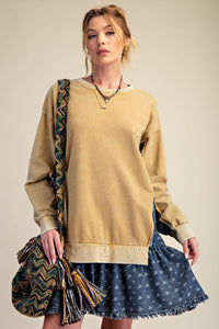 Easel Washed Terry Pullover With Denim Ruffle Bottom Dress