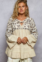 Load image into Gallery viewer, POL 3/4 Flared Sleeve Double Gauze Patch Woven Top
