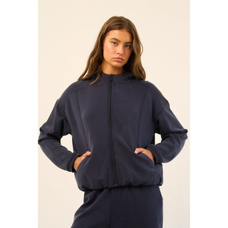 Navy Scrunch Bottom Zip Sweatshirt – Soft Modal Blend Zip-Up