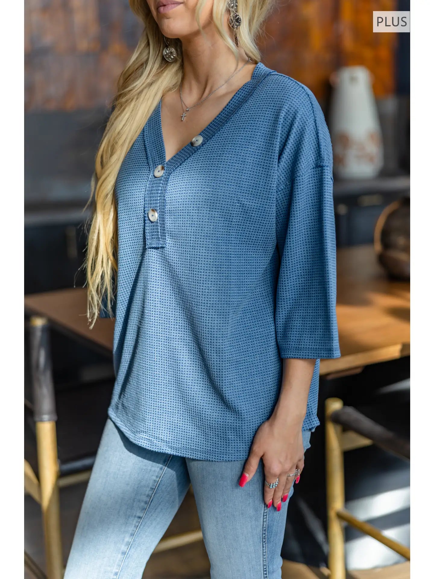 Button Down Two Tone Thermal Top