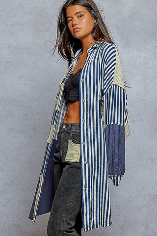 POL Oversized Peace Patch Button Down Plaid Shirt