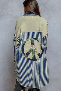 POL Oversized Peace Patch Button Down Plaid Shirt