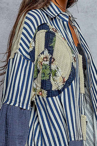 POL Oversized Peace Patch Button Down Plaid Shirt