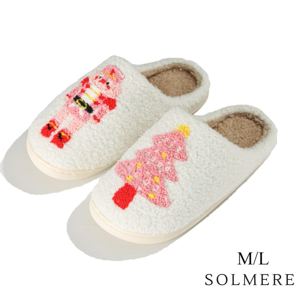 Plush Nutcracker & Christmas Tree Slippers – Festive Holiday Slippers