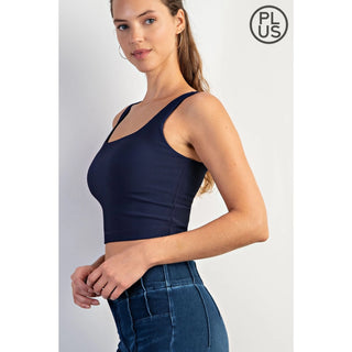 Rae Mode Ribbed Nylon Square Neck Bra | Boutique Athleisure Essential - Navy