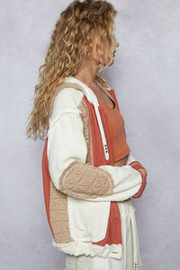 POL Cut Sew Multi Fabric Hooded Combo Shacket