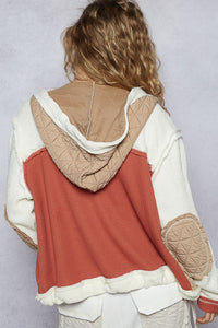 POL Cut Sew Multi Fabric Hooded Combo Shacket