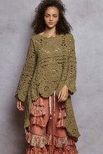 Load image into Gallery viewer, POL Long Sleeve Round Neck Chenille Varied Crochet Sweater Top

