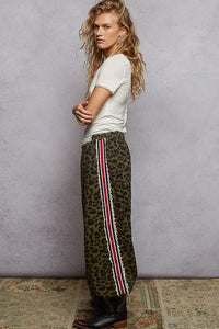 POL Leopard Print Crochet Patch Elastic Waist Woven Jogger Pants