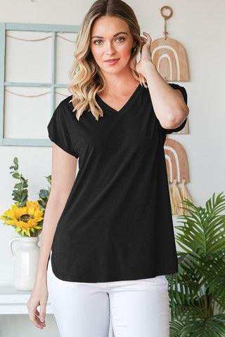 Heimish V- Neck Short Sleeve Top- Black