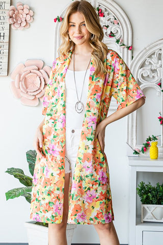 Heimish - Solid Open Cardigan with Side Slit - Multi Colored