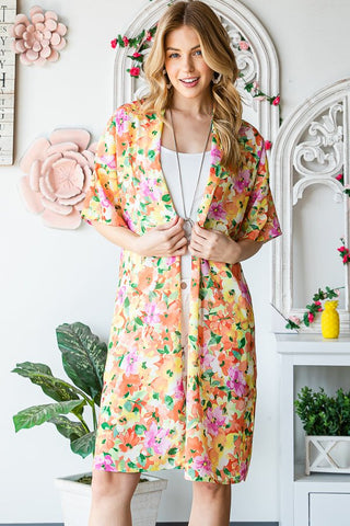 Heimish - Solid Open Cardigan with Side Slit - Multi Colored