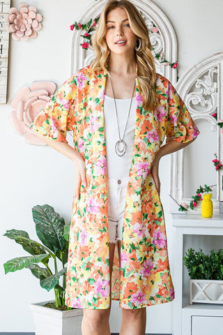 Heimish - Solid Open Cardigan with Side Slit - Multi Colored