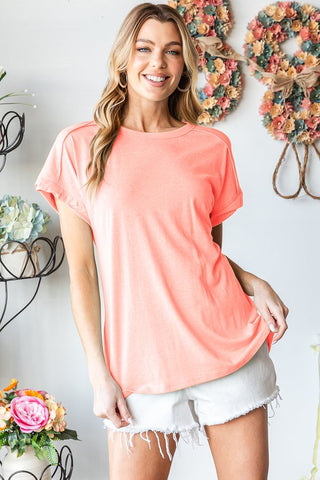 Heimish Dolman Short Sleeve Top-  Neon Coral