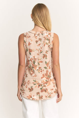 Heimish Sleeveless Ribbed Tank - Taupe Floral