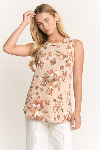 Heimish Sleeveless Ribbed Tank - Taupe Floral