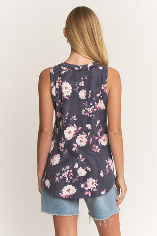 Heimish Sleeveless Ribbed Tank - Navy Floral