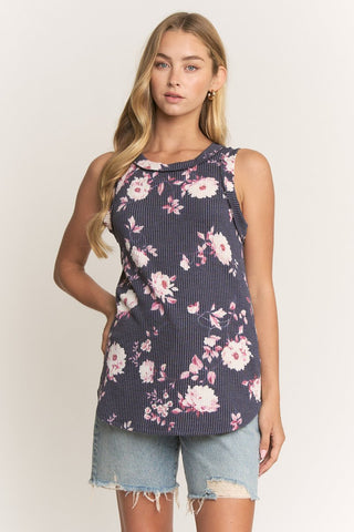 Heimish Sleeveless Ribbed Tank - Navy Floral