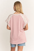Load image into Gallery viewer, Heimish Short Sleeve, Ribbed Lace contrast Top - Rose

