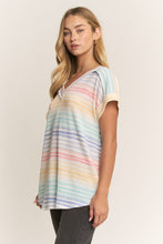 Load image into Gallery viewer, Heimish V-neck, Dolman Short Sleeve Ribbed Top- Multi Stripe
