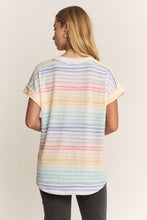 Load image into Gallery viewer, Heimish V-neck, Dolman Short Sleeve Ribbed Top- Multi Stripe
