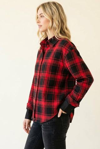 Heimish - Plaid Button Down Long Sleeve Flannel Shirt - Red