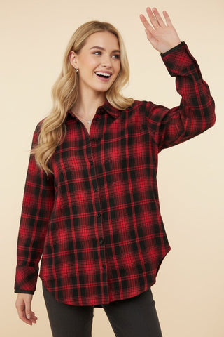 Heimish - Plaid Button Down Long Sleeve Flannel Shirt - Red