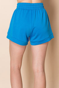 White Birch High-Waisted Knit Shorts- Blue