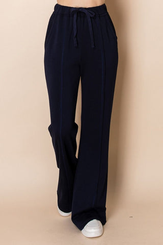 White Birch High-Waisted Scuba Pants | Navy Stretchy Boutique Staple