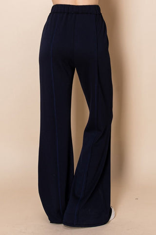White Birch High-Waisted Scuba Pants | Navy Stretchy Boutique Staple