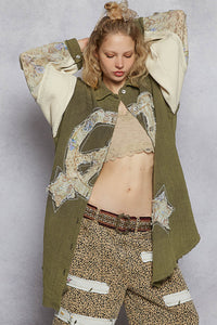 POL Balloon Sleeve Double Gauze Peace Star Patch Shirt Top