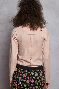 POL Square Neck Solid Placket Detail Cut and Sew Knit Top