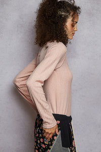 POL Square Neck Solid Placket Detail Cut and Sew Knit Top