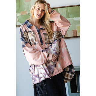 Oli & Hali Bleach Detail Mix Media Shacket | Women’s Oversized Button Shirt